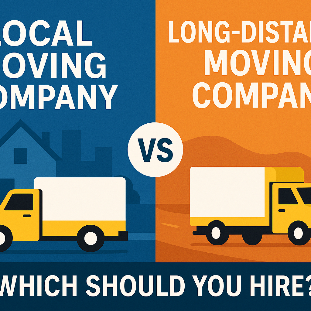 6a5b0507a1207png - EZ Movers | New Orleans Moving Company Split-screen comparison of local vs long-distance moving companies with trucks and a 'Which should you hire?' question at the bottom.